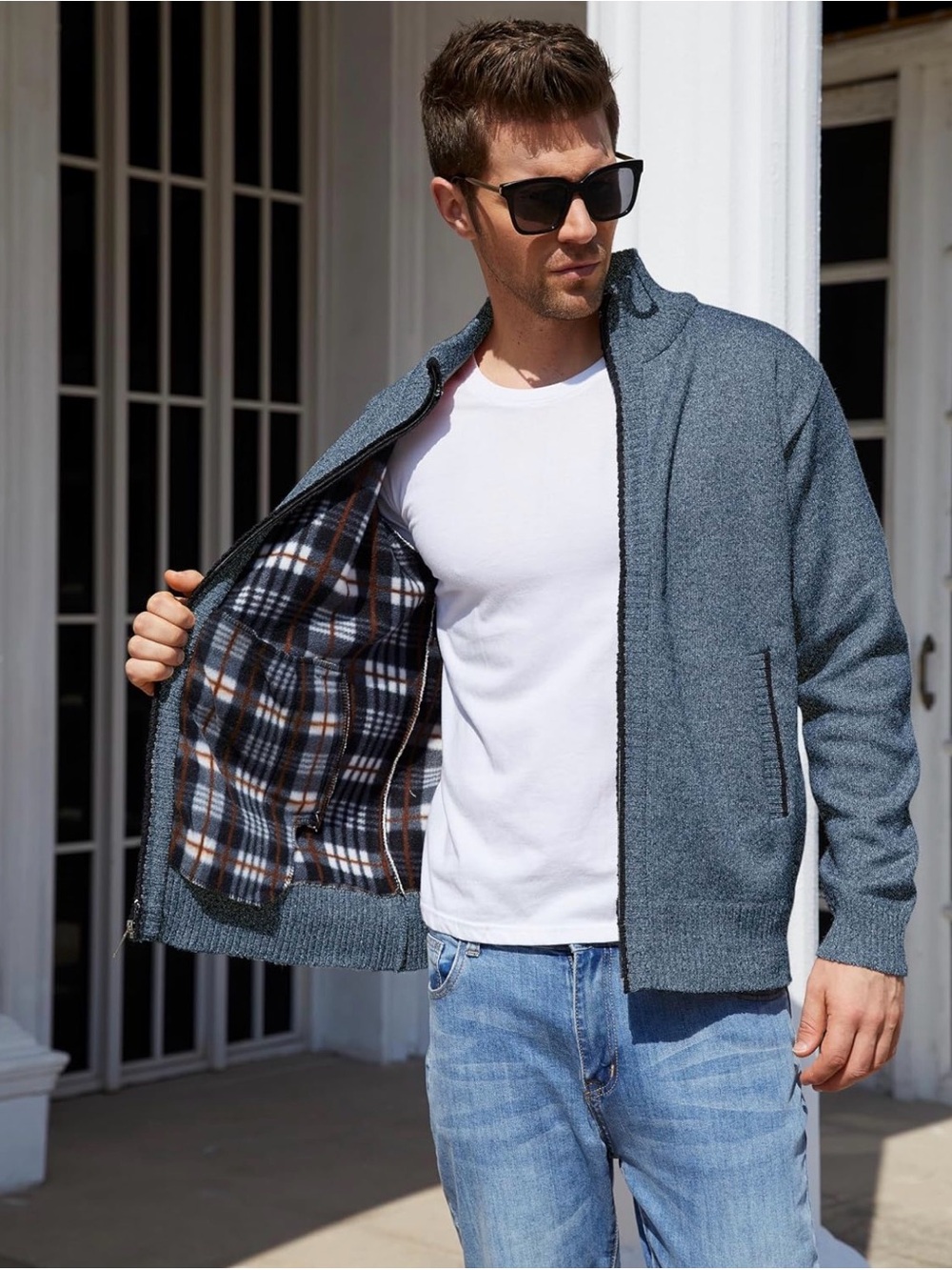 Yeokou cashmere wool blend full zip cardigan